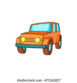 Orange jeep icon in cartoon style on a white background