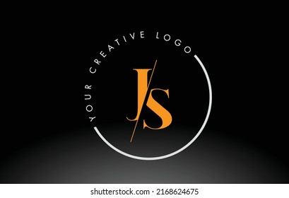 Orange JS Letter Logo Design with Creative Intersected and Cutted Serif Font.