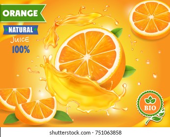 Orange juice advertising realistic design