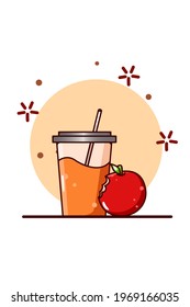 Orange juice and apple cartoon illustration