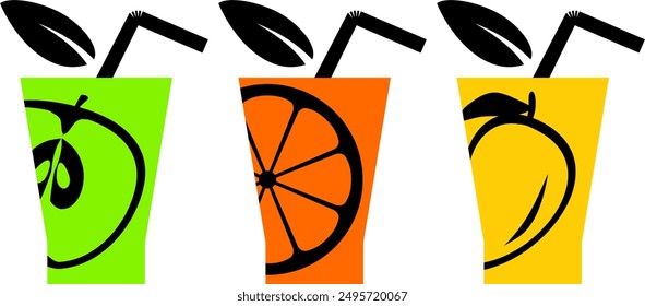 Orange juice, apple juice and mango juice logo set isolated on white background