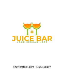 Diseño del logotipo de la barra de zumo naranja. Naranja en un cristal simple y colores frescos.Plantilla de diseño de logotipo de vectores de bebidas jugosas.
