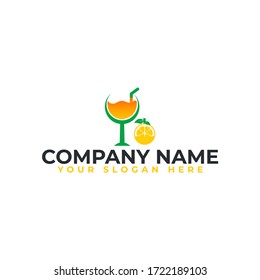 Orange Juice bar Logo Design. Orange on a simple glass and fresh colors.Juice Drink Vector Logo Design Template.