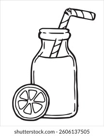 orange juice bottle, cute doodle illustration	