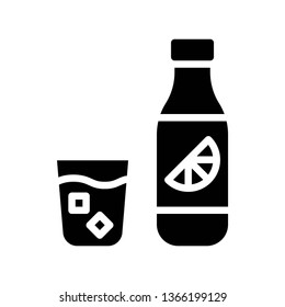 Orange juice bottle and glass vector illustration, Beverage solid design icon