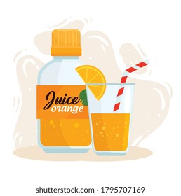 orange juice in bottle and glass vector illustration design