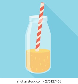 Orange juice in a bottle icon. Flat icon with long shadow. Vector illustration