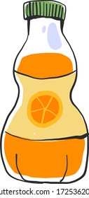Orange juice in bottle, illustration, vector on white background