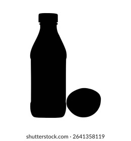Orange juice bottle and orange silhouette. Simple, minimal graphic design, isolated on white.