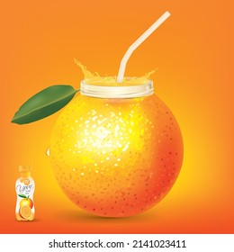 Orange  juice bottle with splashing straw.
