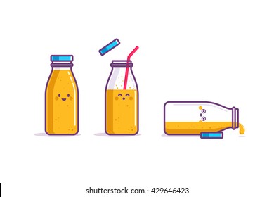 Orange juice in bottle. Vector illustration. Character design