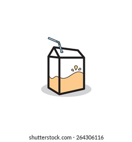 Orange juice box container with straw, vector illustration.