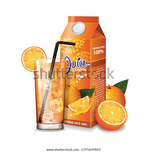 Orange Juice Box Package Glass Vector Stock Vector (Royalty Free