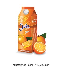 Orange juice box package vector illustration