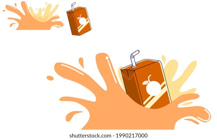 Orange juice box in splashing orange juice