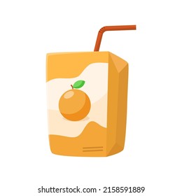 Caja de jugo de naranja con ilustración vectorial de paja aislada en fondo blanco