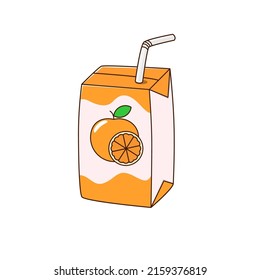 Caja de jugo de naranja con ilustración vectorial de paja en estilo de tira cómica lindo aislado en fondo blanco