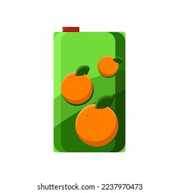 Ilustración vectorial de la caja de jugo de naranja. Bebé dulce para máquinas expendedoras aisladas de fondo blanco. Comida basura, bebidas, concepto de almuerzo.