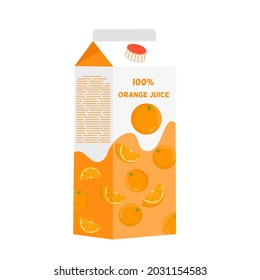 Estuche de jugo de naranja de color blanco y naranja, vector de envasado de caja de bebidas 