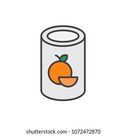 Orange juice can flat line colored icon.