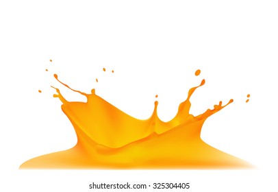 Orange Juice Or Caramel Splash Isolated On White Background, Realistic Vector Illustration