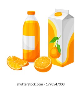 Orange Juice in Carton and Bottle as Finished Product Consumption Vector Illustration