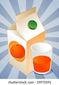 Orange juice carton with filled glass illustration