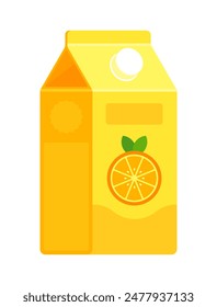 Ilustración vectorial plana de cartón de jugo de naranja aislada sobre fondo blanco. Concepto refrescante de la bebida. Perfecto para diseños de envases, anuncios y menús