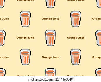 Orange juice cartoon character seamless pattern on orange background.Pixel style