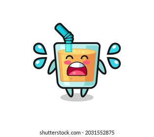 orange juice cartoon illustration with crying gesture , cute style design for t shirt, sticker, logo element