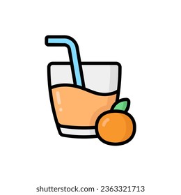 Orange Juice Cartoon Vector Icon Illustration. Food and Drink Icon Concept Isolated Premium Vector. Flat Cartoon Style