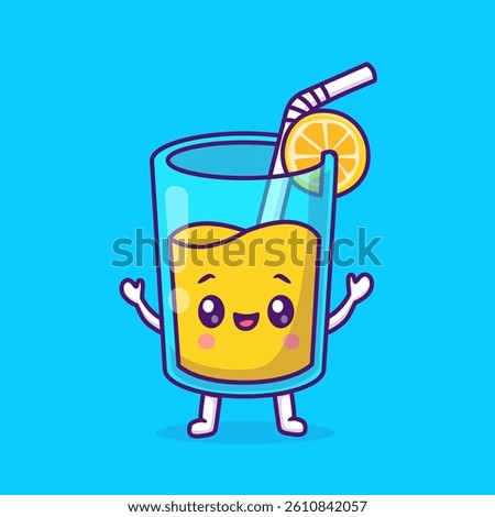 Orange Juice Cartoon Vector Icon Illustration. Drink Fruit Icon Concept Isolated Premium Vector. Flat Cartoon Style