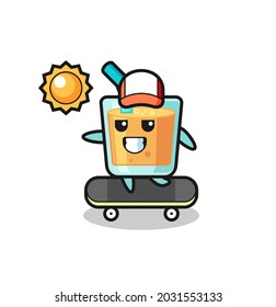 orange juice character illustration ride a skateboard , cute style design for t shirt, sticker, logo element