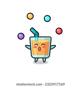 the orange juice circus cartoon juggling a ball , cute style design for t shirt, sticker, logo element