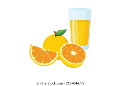 Orange juice and citrus fruit design vector. Orange slice and orange drink illustration flat design