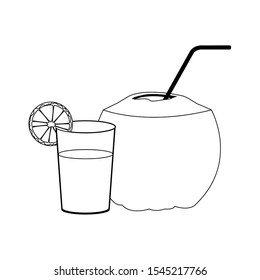 orange juice and coconut drink with straw over white background, vector illustration