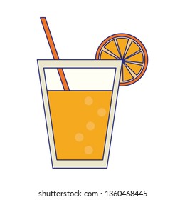 Orange juice cup with straw drink blue lines