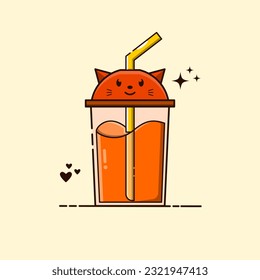 orange juice with cute cap illustration cartoon