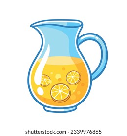 Zumo de naranja en un descafeinado. Ilustración vectorial con jugo de fruta al estilo de las caricaturas.