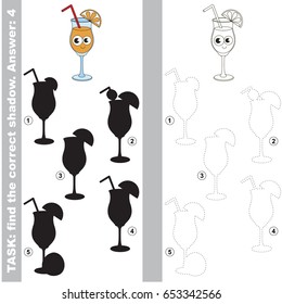 Orange Juice with different shadows to find the correct one, compare and connect object with it true shadow, the educational kid game with simple gaming level.