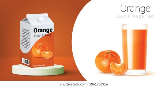 Orange juice drink carton mockup in 3d illustration. Plastic juice bottle brand concept isolated. Bottle label, Package template design, Label design, mock up design label template