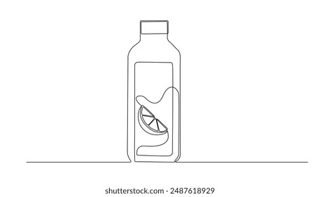 jugo de naranja bebida envasado línea continua drawing.one línea dibujo de jugo de naranja botella de envasado. línea única Ilustración vectorial. fondo blanco aislado