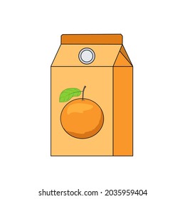 Icono vectorial de la bebida de jugo de naranja aislado en un fondo blanco. Smoothie naranja en el embalaje de cartón. Vector plano para bebidas saludables y menú dietético. Firma para el paquete, caja de cartón, basura, líquido.