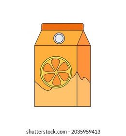 Orange juice drink vector icon isolated on a white background. Orange smoothie in carton packaging. Flat vector for healthy drink and diet food menu. Sign for package, carton box, litter, liquid.