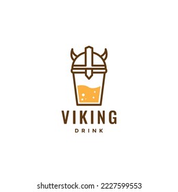 orange juice drink with viking logo design vector