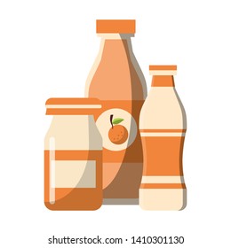 Orange juice drinks and yogurth bottles vector illustration graphic design