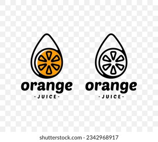 Orange, orange juice, orange in a drop, graphic design. Fruit, drink, food, beverage, juicy and drinking, vector design and illustration