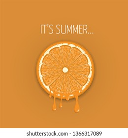 Orange juice drop like melting from a slice piece, summer vector banner background