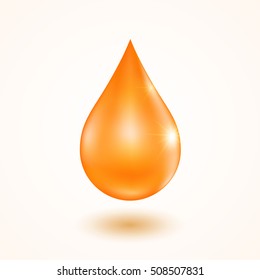 Orange juice drop with soft shadow. Isolated element on white background. Vector illustration.