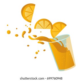 orange juice drops falling glass